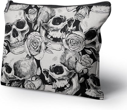 Cafl Human Skulls Makeup Bag Travel Large Death's Head Cosmetic Bag Organizer toiletry Essentials Jewelry Zipper Bag Gift For Women -10×8 inch