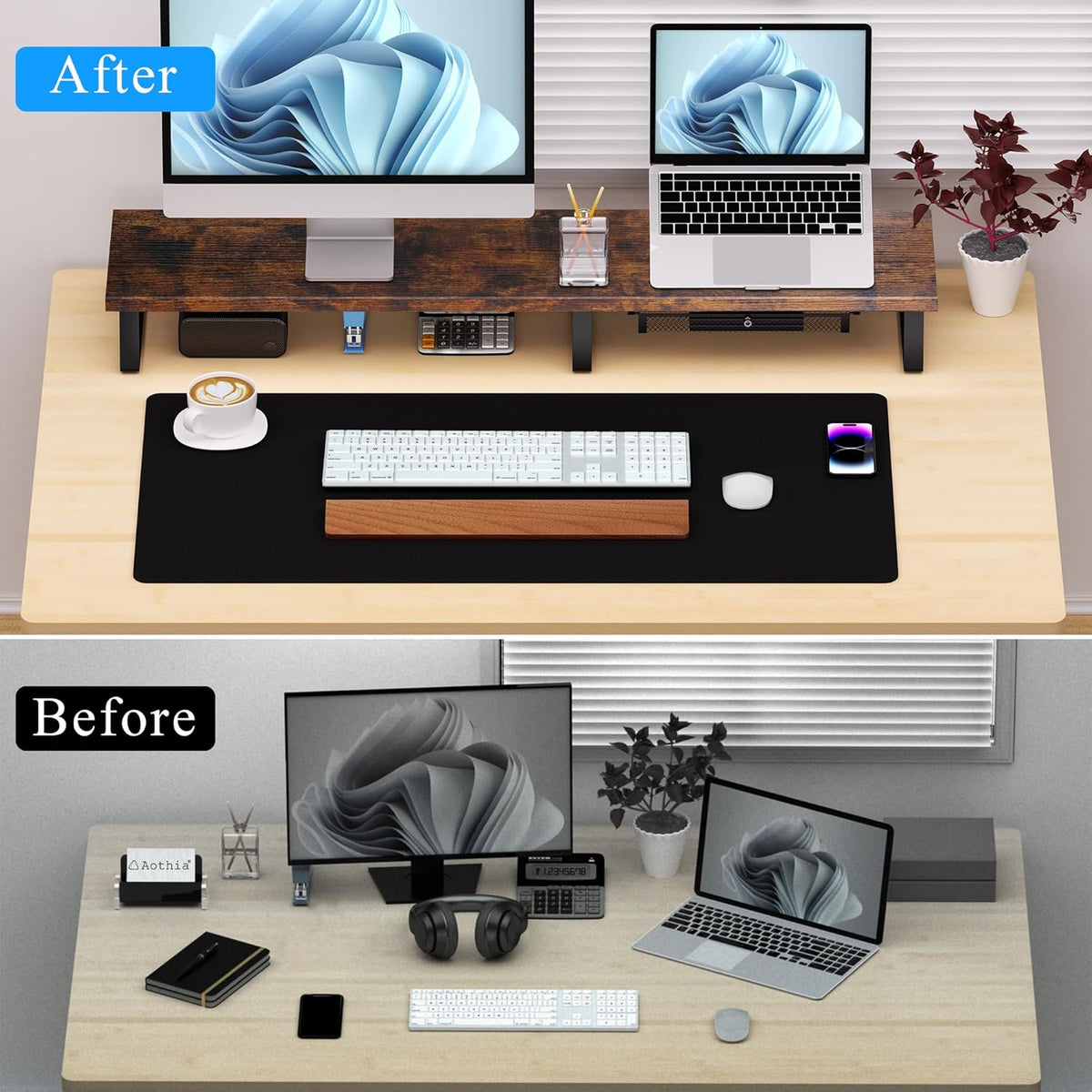 Aothia Dual Monitor Stand Riser - Metal Leg Monitor Stand with Drawer, Desk Shelf for PC, Laptop & Screen (Vintage)