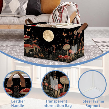 Mushroom Moon Storage Baskets,Butterfly Plants Foldable Organizer Bin with Handles for Home Living Room Bedroom Closet Box 17x11.5x10Inch