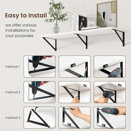 Axeman Deep Floating Shelves | 24 Inch White Wall Shelves Set of 2 | 10 Inch