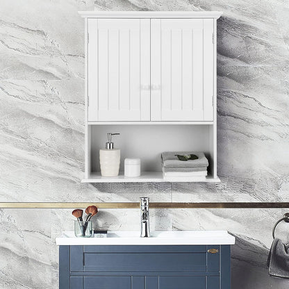 Tangkula Wall Mount Bathroom Cabinet Wooden Medicine Cabinet Storage Organizer with 2-Doors and 1-Shelf Cottage Collection Wall Cabinet (White)