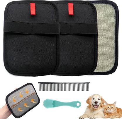 QVJFZUD Pet Hair Removal Glove for Small Hands, 2Pcs Electrostatic Dog Cat Hair Remover Gloves for Furniture Car Seat Couch, Reusable Grooming & Shedding Tool with Free Steel Comb & Toothbrush