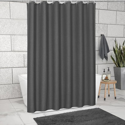 MitoVilla Grey Shower Curtain 72 x 78, Long Waffle Fabric Shower Curtains for Modern Luxury Bathroom Decor, Heavy Duty Hotel Cloth Shower Curtains 78 inch Long, Charcoal Grey