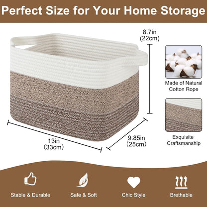 Storage Basket for Organizing, Woven Baskets for Storage, Rectangle Decorative Baskets for Shleves, Closet, Toys, Book, Nursery Organizer Bins - Pack of 3 (Gradient Dark Brown, 13"x9.85"x8.7")