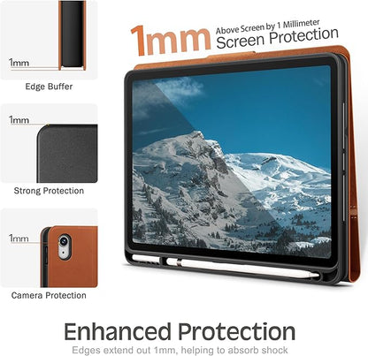 KingBlanc Case for iPad (A16) 11th Generation 11 Inch 2025, iPad 10th Gen 10.9 Inch 2022 with Pencil Holder, PU Leather Protective Cover, Auto Sleep/Wake, Viewing/Typing Angle, Magnetic Clasp, Brown