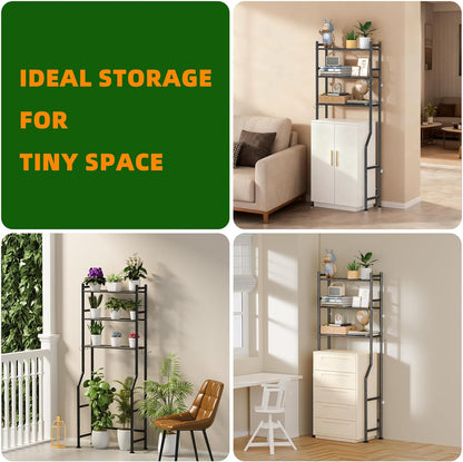 3-Tier Over The Toilet Storage, Space Saver Metal Bathroom Shelves, Freestanding Above Over Toilet Storage Shelf with 4 Hooks for Bathroom, Snow Black
