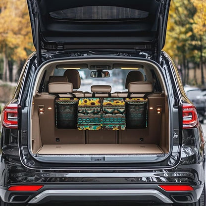 CLOHOMIN Aztec Tribal Trunk Organizer for Car Women Sunflower Car Organizer Backseat Hanging Storage Bag for SUV Vehicle Sedan Truck Foldable Car Cargo Storage Organizer