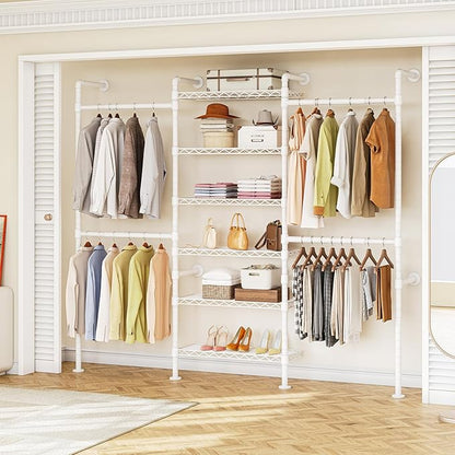 ONBRILL H3 Wall Mounted Closet System, Expandable Industrial Pipe Clothes Rack