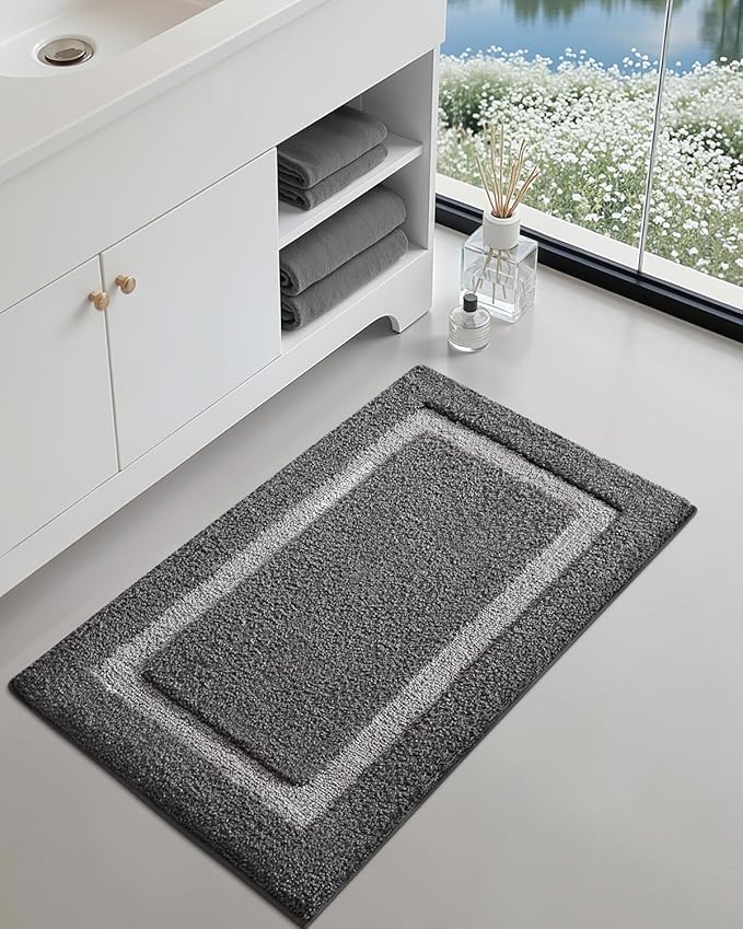 Color&Geometry Bathroom Rugs, Water Absorbent and Quick Dry Microfiber Bath Rugs-24"x36", Non-Slip, Machine Washable, Extra Soft Plush Bath Mats for Bathroom, Laundry Room, Dark and Light Grey