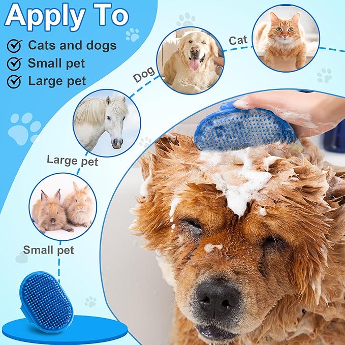 Dog Bath Brush, Premium Rubber Dog Shampoo Brush with Adjustable Ring Handle, Soothing Massage Comb for Long and Short Haired Dogs & Cats
