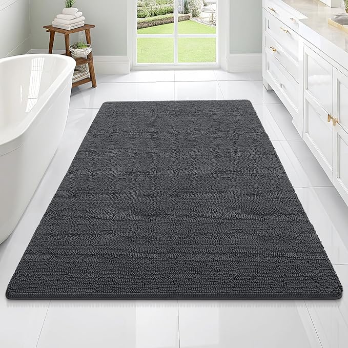 OLANLY Bathroom Rugs 70x46, Extra Soft Absorbent Chenille Bath Rugs, Rubber Backing Quick Dry, Machine Washable Bath Mats for Bathroom Floor, Tub and Shower, Home Decor Accessories, Dark Grey