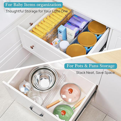 Vtopmart 10 Pack 6" Tall Upgrade Drawer Dividers for Big and Deep Drawer, 12.8"-22.3" Adjustable Expandable Dresser Drawer Organizer, Clear Plastic Separators for Dresser, Baby Supplies, Kitchenware