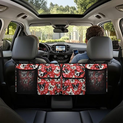 Car Trunk Organizer Pink Heart Dogs Collapsible Hanging Cargo Bag for Grocery Cargo Large Capacity Car Storage Bag with 3 Adjustable Buckles,Easy to Install