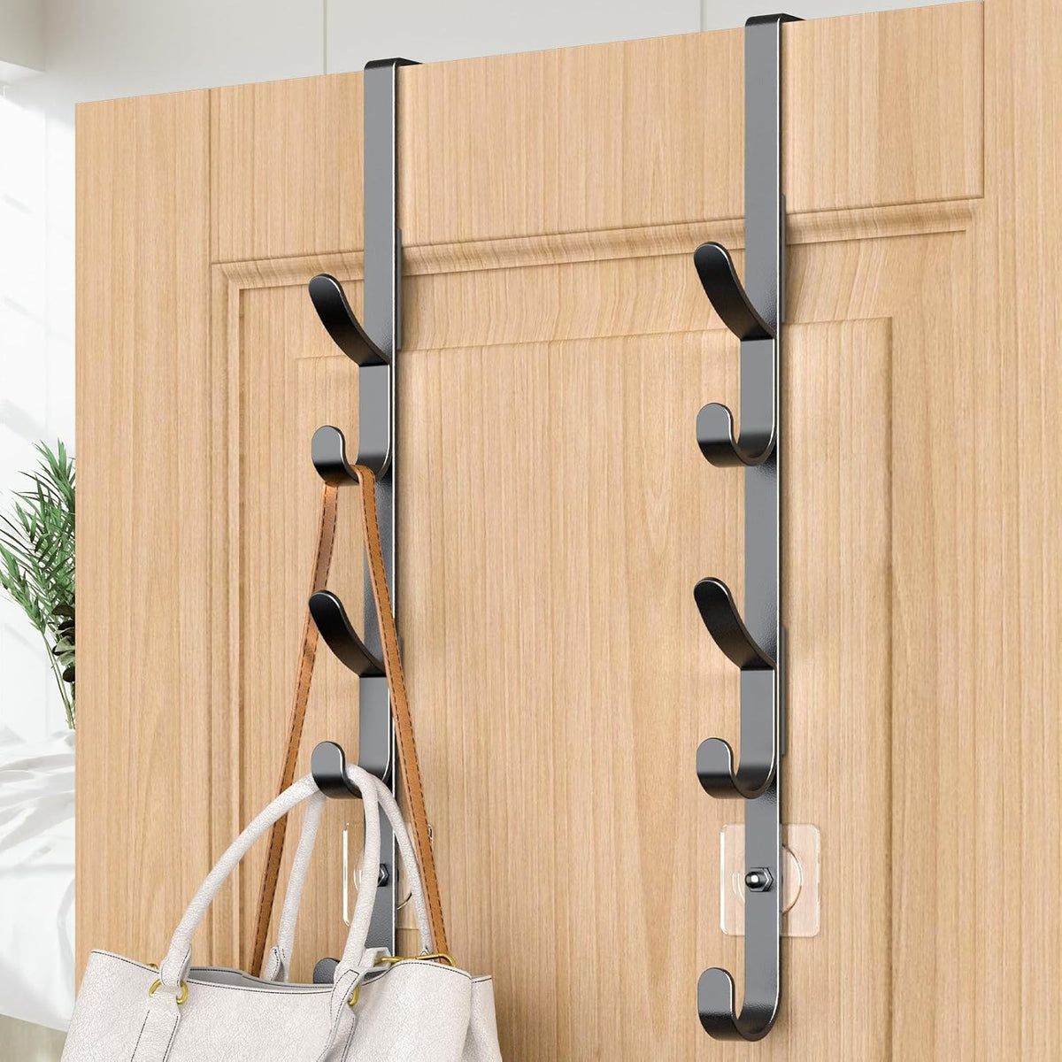 Over The Door Hooks, Metal Door Hooks for Hanging, Over The Door Purse Organizer for Door Coat Hanger, Back of Shower for Hanging Towel Rack Clothes, Hat, Bathroom, Closet (Black-2Packs)