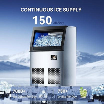 Coolski 150 lbs/24H Commercial Ice Maker Machine, 45 Cubes/6mins, 35 lbs Ice