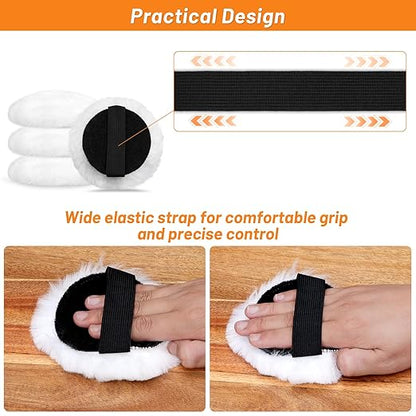 4PCS 4'' Lambswool Stain Applicator Pads for Wood Furniture Floors, Latex,Oil Finishes, Reusable Wax Applicator Staining Pads for Buffing Polishing