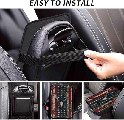 American Flag Print Center Console Cover Vintage Elk Star Stripe Middle Arm Rest Cushion Pad Armrest Seat Box Lid Protective Covers Car Center Console Pads