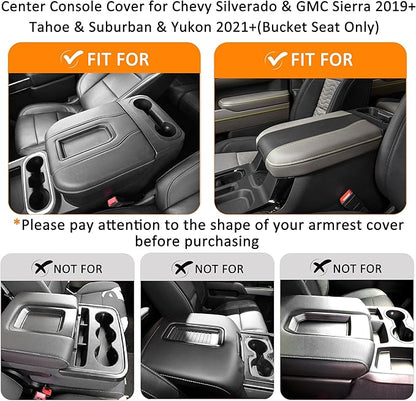 1.2in Thickness Center Console Cover for Chevy Silverado/GMC Sierra 1500 Accessories 2019-2025 2026, Tahoe & Suburban & Yukon 2021-2026 Armrest Cover Leather Cushion Protector Pad Bucket Seat (Black)