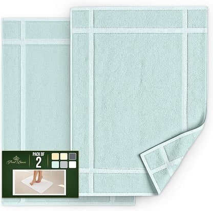 Pearl Linens Pack of 2 100% Cotton Bath Mat 20x30 inches, Soft & Absorbent Quick Dry Bathroom Mat Set, Not Bathroom Rugs, After Shower Mat, Bath Tub Mat, 687 GSM, Machine Washable, Mint Green