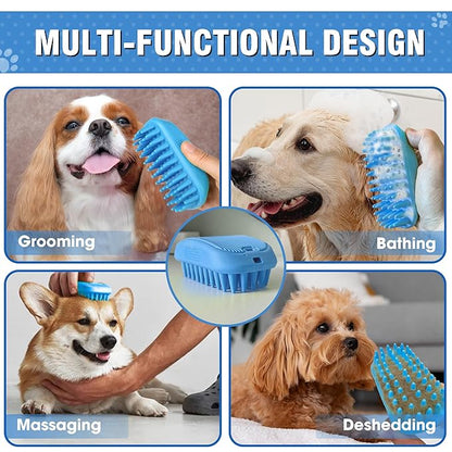 Dog Shampoo Brush & Dog Shower Brush, Upgraded Pet Grooming Bath Brush with Soft Silicone Bristles, Adjustable Handle Massage Comb for Long & Short Hair Dogs and Cats