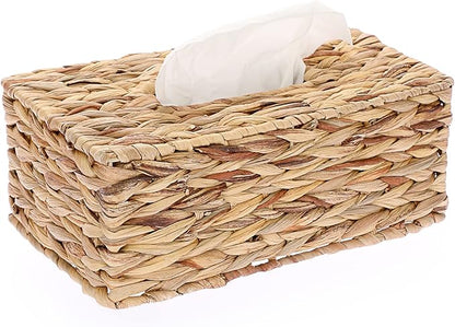 Sumnacon Tissue Box Cover Water Hyacinth Tissue Box Rectangular Tissue Holder Woven Tissue Cover Wicker Tissue Box Holder for Bathroom Toilet Table Desk Home Office Car