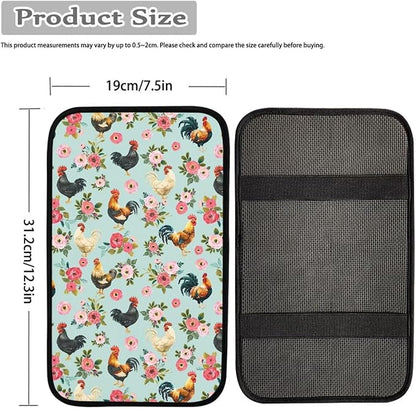 JoyLamoria Rooster Flower Automotive Armrest Pad Protector High Stretchy Car Armrest Cover Easy Install