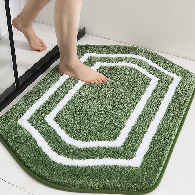 COSY HOMEER Extra Thick Bath Rugs - Anti-Slip Bath Linen Sets Mats Soft Plush 100% Strong Polyester Living Room Bathroom Water Absorbent(Green,17x27 - Inches)