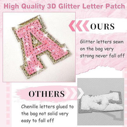 Small Initial Patch Makeup Bag Personalized Gifts Make Up Bag,White Cute PU Leather Glitter Letter Cosmetic Bag with Zipper,Trendy Portable Travel Toiletry Pouch,Preppy Stuff for Teen Girls Women U