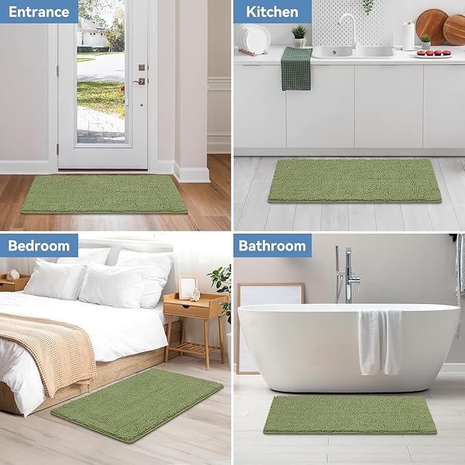 Bcoimo 44"×24" Absorbent Bath Mat, Non-Slip with Backing Chenille Bath Rug and Machine Washable Bathroom Mat Quick-Dry Design. Ideal for Bathroom and Tub Areas
