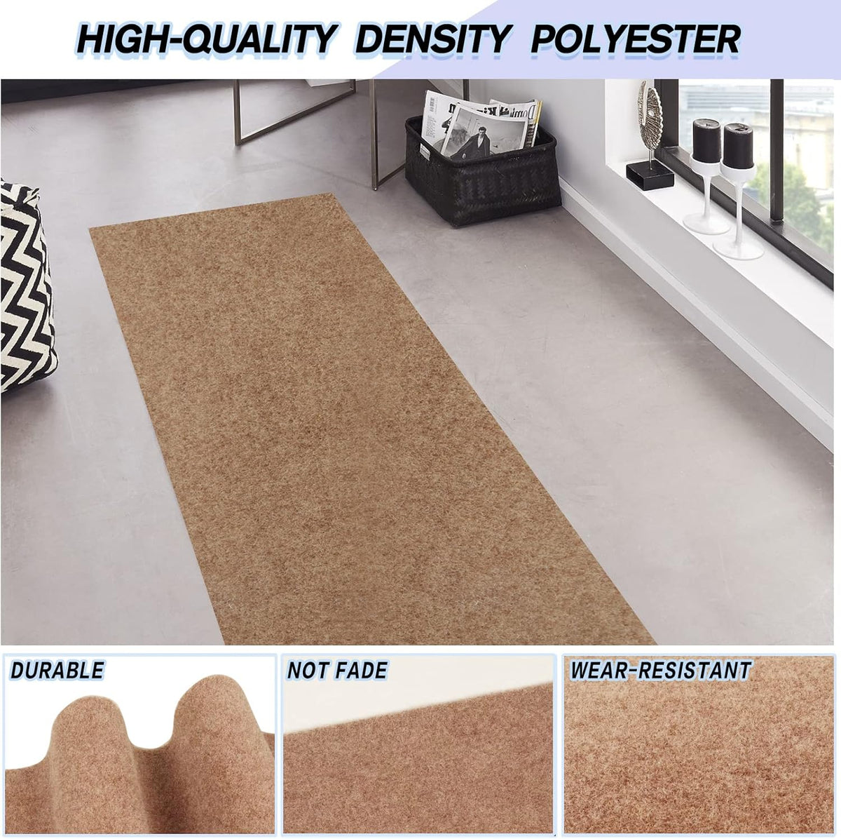 Custom Size Backed Non-Slip Area Rugs Runner, Easy Clean, Waterproof Runner Rugs for Hallway Entryway, Kitchen, Laundry, 3FT x 28FT, Beige