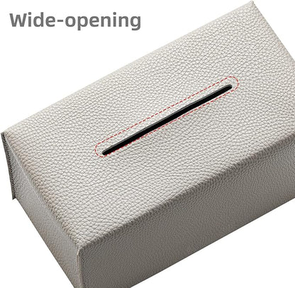 REGELETO Pu Leather Tissue Box Cover, Rectangular Holder with Bottom Belt - Modern Decorative Organizer for Bathroom, Car, Bedroom, Hotel, Office (Grey)