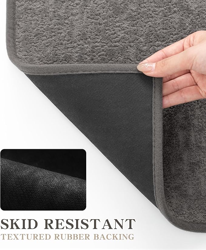 chakme Bathroom Rugs Mat 36x24, Ultra Thin Non Slip Bath Mat Quick Dry Absorbent Bath Mat for Bathroom Floor, (Dark Grey, 36"x24")