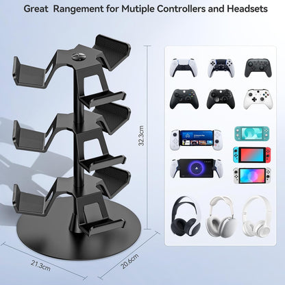 Headset Stand 3 Tiers for Desk, Rotatable Gaming Controller Stand for PS5/PS4/Xbox/Switch2/PS Portal/Phone, Universal PC Gamer Gift Accessory Controller/Headphone Holder for 9 Packs Controller