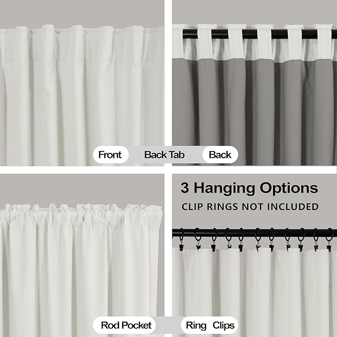 KOUFALL Ivory Blackout Curtains 90 Inches Long, Linen Back Tab Black Out