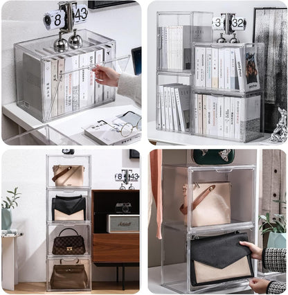 Clear Stackable Plastic Storage Bins with Magnetic Lid, Dustproof Book & Cosmetic Display Cases, Large Figures Collectibles Showcase, Shoe Box, Protection Organizer (Clear-L-1 Pack)