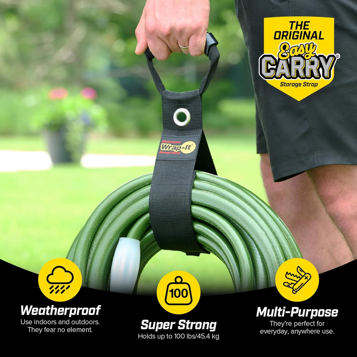 Easy-Carry Wrap-It Storage Straps - 36” (2-Pack) Black with Grommet - Heavy Duty Cord Carrying Strap Keeper and Extension Cord Organizer