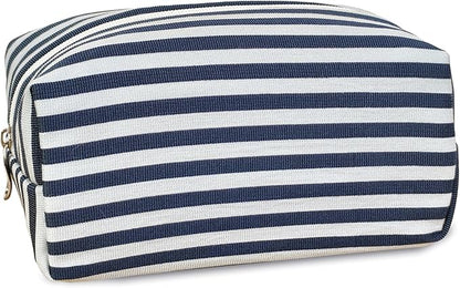 STARDW Striped Cotton Makeup Bag, Cute Cosmetic Pouch with Canvas Lining & Zipper, Travel Toiletry Bag