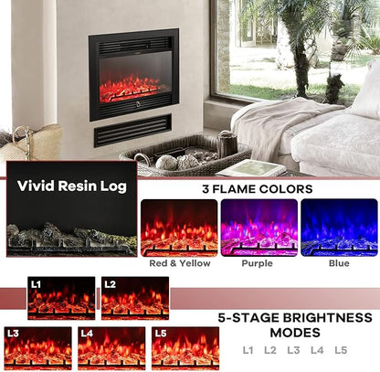 Giantex 28.5" Electric Fireplace Insert, Wall Recessed/Mounted, Freestanding