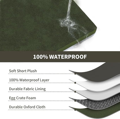 Tail Stories Flat Extra Large Dog Bed, Jumbo Waterproof Dog Bed for Large Dogs, Orthopedic Egg Crate Foam Pet Mat with Removable Washable Cover, Olive Green