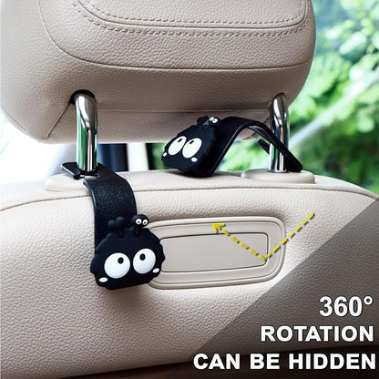 Car Seat Headrest Hook Soot Sprite Plush Auto Hooks for Purses and Bags, Cute Car Accessories, Universal Vehicle Storage Organizer, 2pcs (Sprite-Ear)