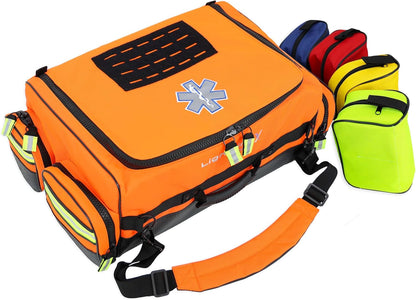 Lightning X Fully Stocked X-Tuff Modular Oxygen Trauma Bag w/ Removable Organizer Pouches for EMS/EMT + First Responder - Orange
