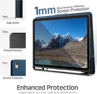 KingBlanc Case for iPad (A16) 11th Generation 11 Inch 2025, iPad 10th Gen 10.9 Inch 2022 with Pencil Holder, PU Leather Protective Cover, Auto Sleep/Wake, Viewing/Typing Angle, Magnetic Clasp, Blue
