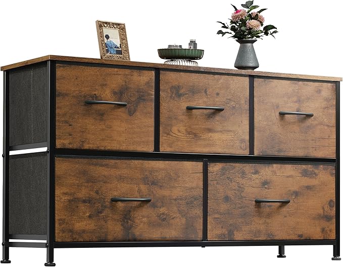 WLIVE Dresser for Bedroom with 5 Drawers, Wide Chest of Drawers, Fabric Dresser
