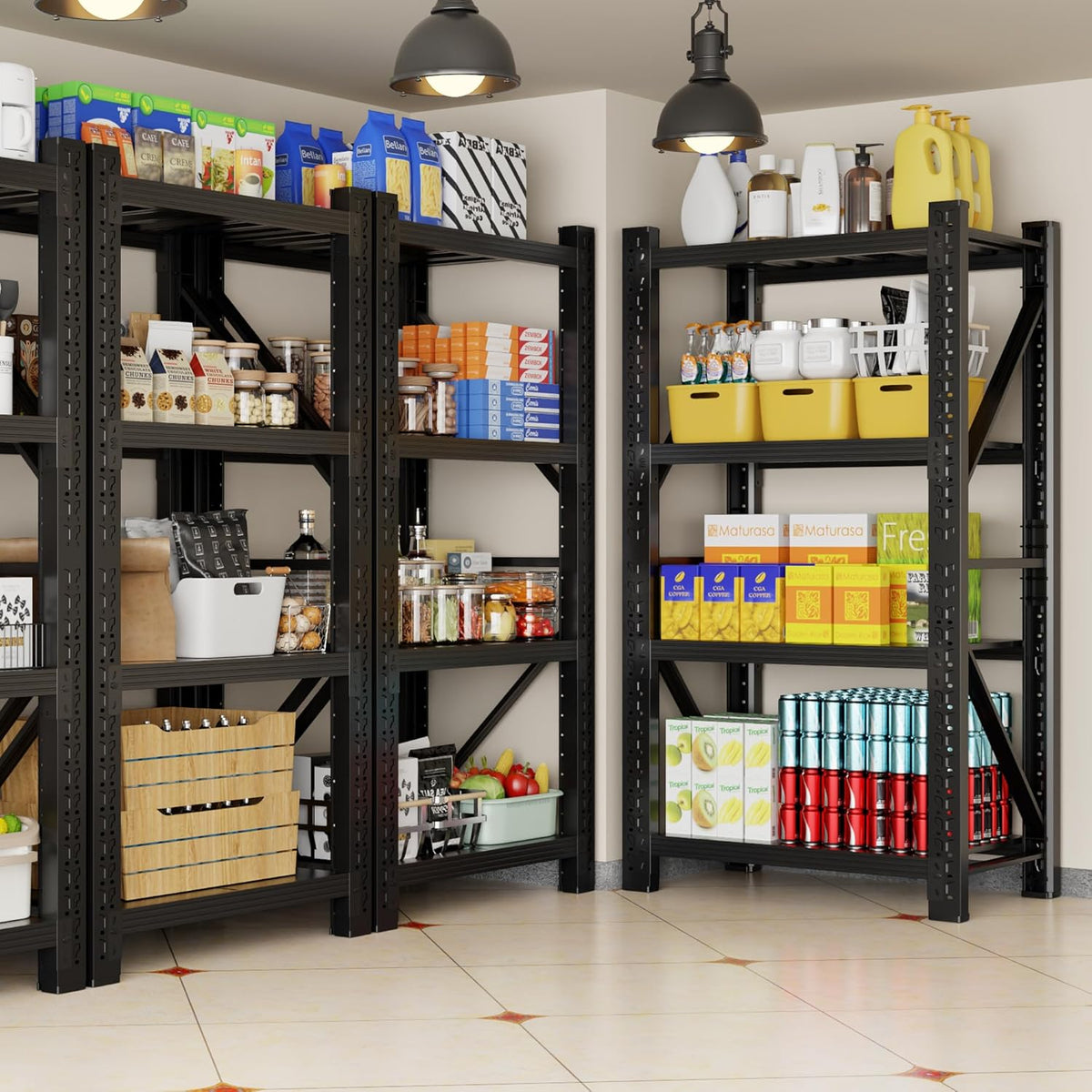 3000LBS Garage Shelving 32" W Garage Shelving Heavy Duty 4-Tier Metal Storage Shelves Adjustable Shelf Unit Storage Rack for Basement Supermarket Warehouse 32" W x 20" D x 78" H Black
