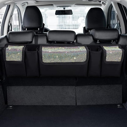 eing Car Trunk Organizer and Storage, Backseat Hanging Organizer for SUV, Truck, MPV, Waterproof, Collapsible Cargo Storage Bag with 5 Pockets, Bling Car Interior Accessories for Women,Multicolor