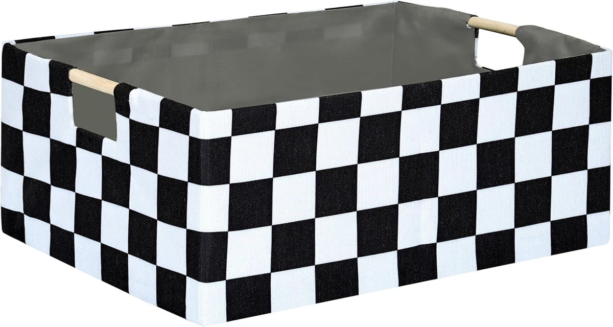 Checkered Storage Basket Room Decor Gifts Basket Foldable Nursey Box Kids Hamper Storage Cube for Women Closet Organizer Boys Car Toys Bins with Handles