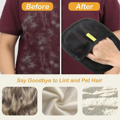Xylpaar 2 Pcs Black Double Sided Pet Hair Removal Gloves, Electrostatic Magic Brush Pet Hair Remover and Grooming Tool with Shell Comb for Dogs & Cats, Sofa, Bed, Car and Furniture