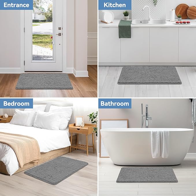 Bcoimo 36"×24" Absorbent Bath Mat, Non-Slip with Backing Chenille Bath Rug and Machine Washable Bathroom Mat Quick-Dry Design. Ideal for Bathroom and Tub Areas