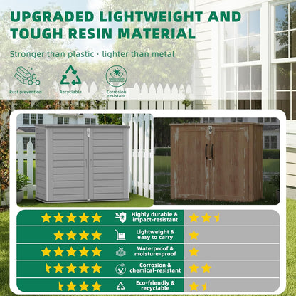 Horizontal Outdoor Storage Shed, 304 Gallon Resin Storage Shed with Lockable Doors & Lift Lid, Waterproof Backyard Shed for Trash Cans, Tools & Patio Equipment (Upgraded Version)