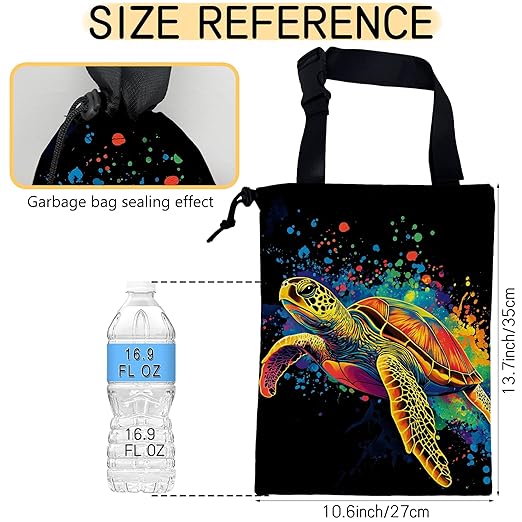 Watercolor Sea Turtle Car Garbage Bag, Small Car Trash Bag Hanging Back of Seat,Drawstring Car Trash Bag with Adjustable Buckle,Car Accessories for Camping Travelling